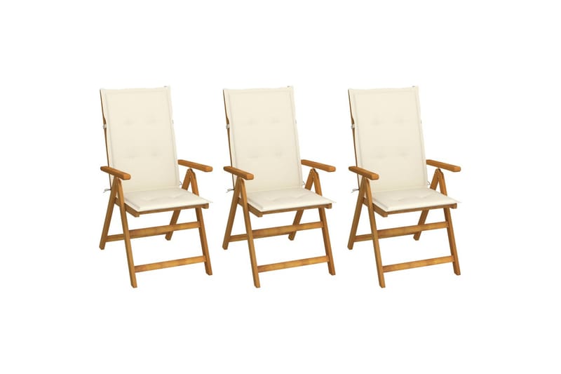 foldbare havestole 3 stk. med hynder massivt akacietræ - Brun - Havemøbler - Balkon - Balkonmøbler - Altanstole
