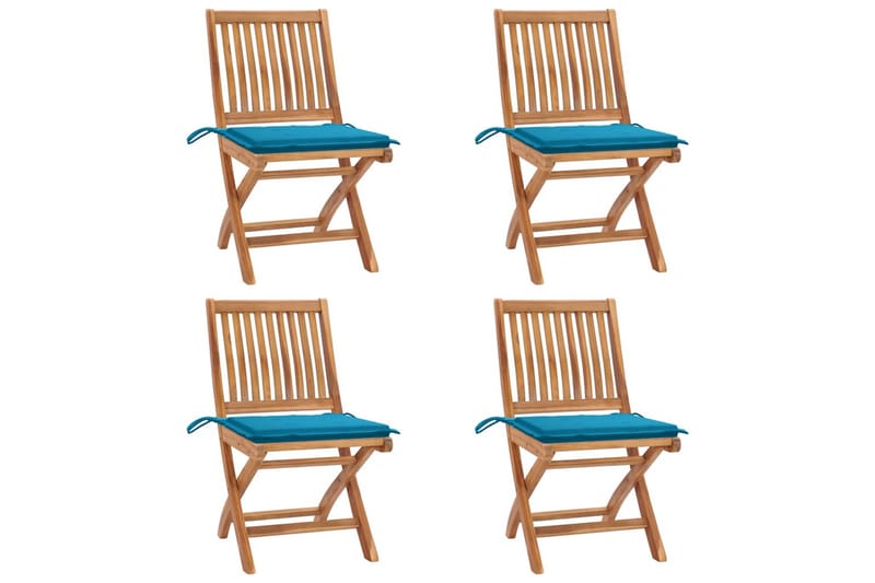 foldbare havestole 4 stk. med hynder massivt teaktræ - Brun - Havemøbler - Balkon - Balkonmøbler - Altanstole