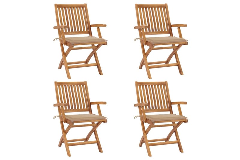 foldbare havestole 4 stk. med hynder massivt teaktræ - Brun - Havemøbler - Balkon - Balkonmøbler - Altanstole