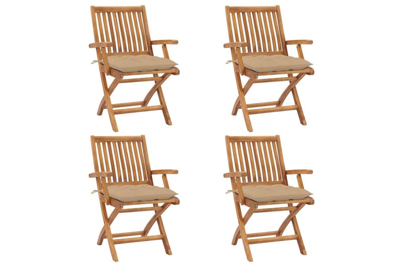 foldbare havestole 4 stk. med hynder massivt teaktræ - Brun - Havemøbler - Balkon - Balkonmøbler - Altanstole