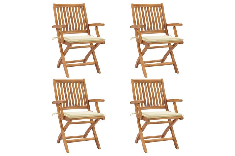 foldbare havestole 4 stk. med hynder massivt teaktræ - Brun - Havemøbler - Balkon - Balkonmøbler - Altanstole