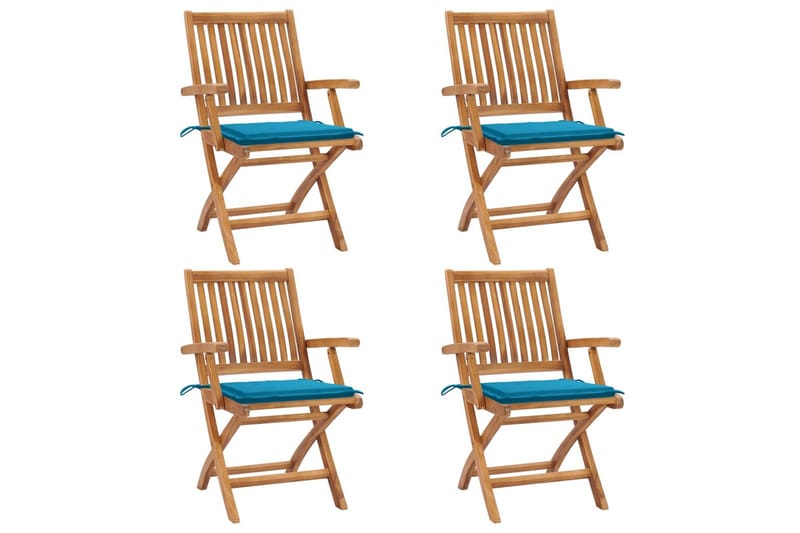 foldbare havestole 4 stk. med hynder massivt teaktræ - Brun - Havemøbler - Balkon - Balkonmøbler - Altanstole
