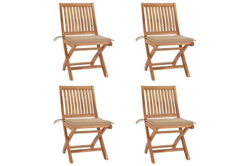 foldbare havestole 4 stk. med hynder massivt teaktræ - Brun - Havemøbler - Balkon - Balkonmøbler - Altanstole