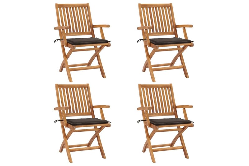 foldbare havestole 4 stk. med hynder massivt teaktræ - Brun - Havemøbler - Balkon - Balkonmøbler - Altanstole
