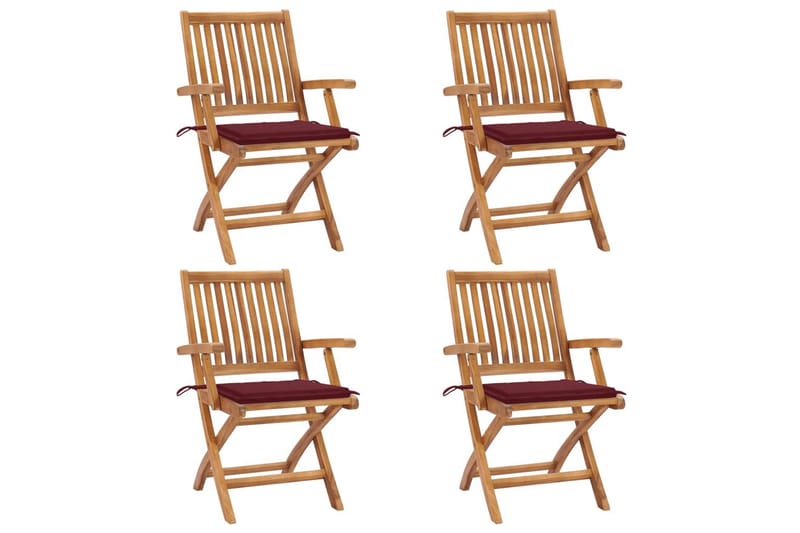 foldbare havestole 4 stk. med hynder massivt teaktræ - Brun - Havemøbler - Balkon - Balkonmøbler - Altanstole