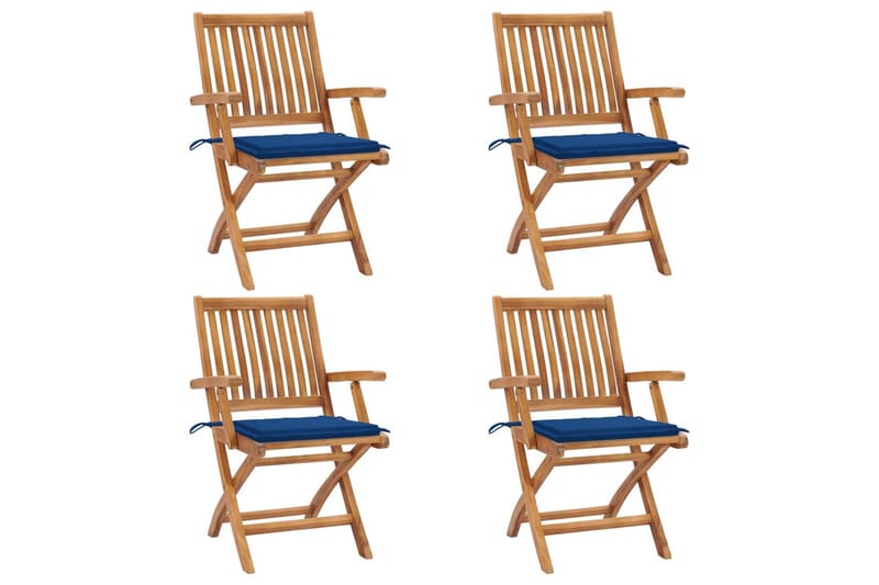 foldbare havestole 4 stk. med hynder massivt teaktræ - Brun - Havemøbler - Balkon - Balkonmøbler - Altanstole