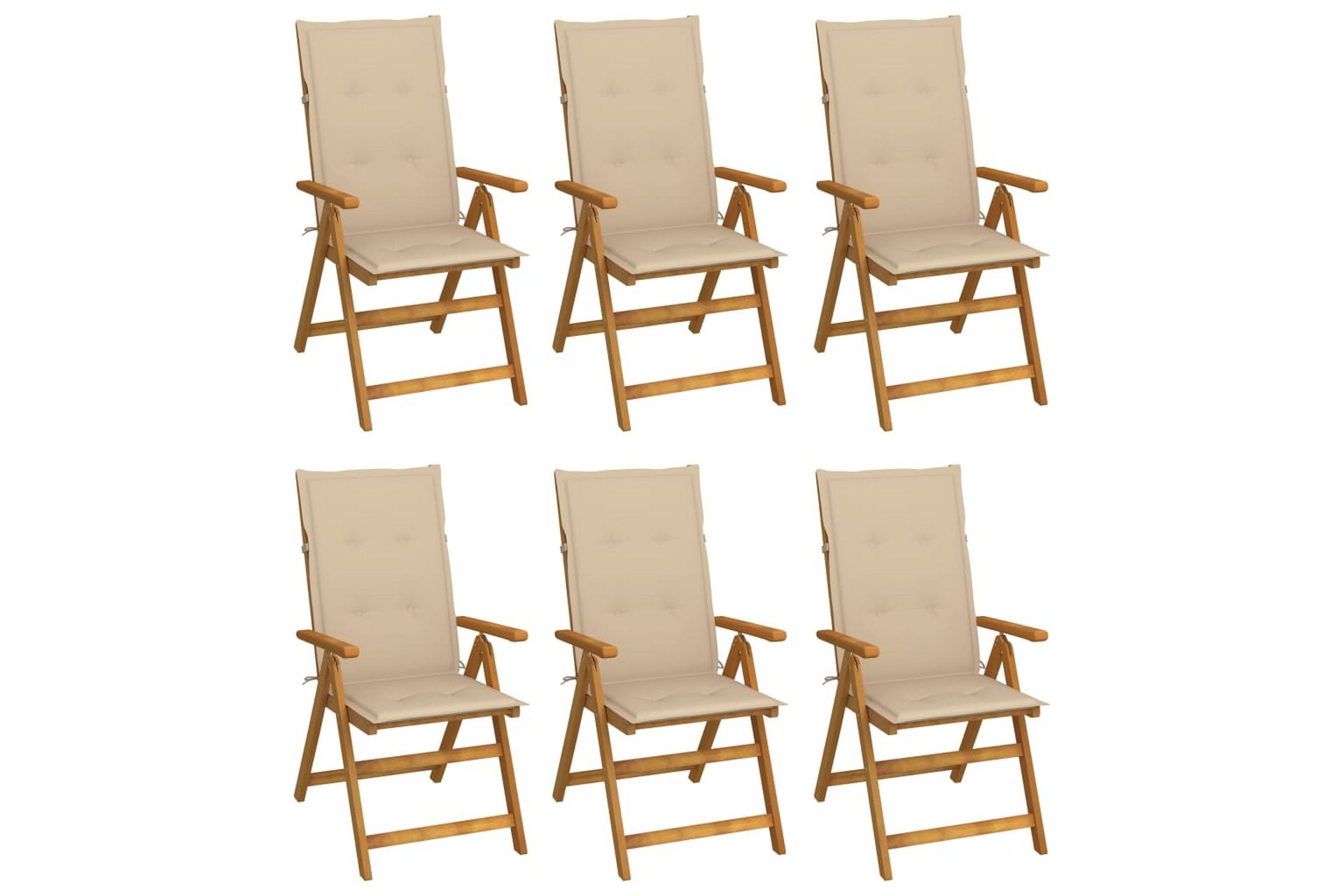 foldbare havestole 6 stk. med hynder massivt akacietræ - Brun - Havemøbler - Balkon - Balkonmøbler - Altanstole