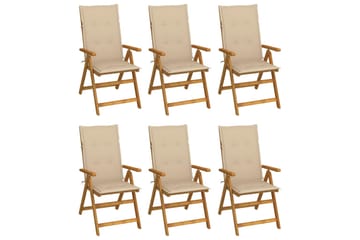 foldbare havestole 6 stk. med hynder massivt akacietræ - Brun - Havemøbler - Balkon - Balkonmøbler - Altanstole