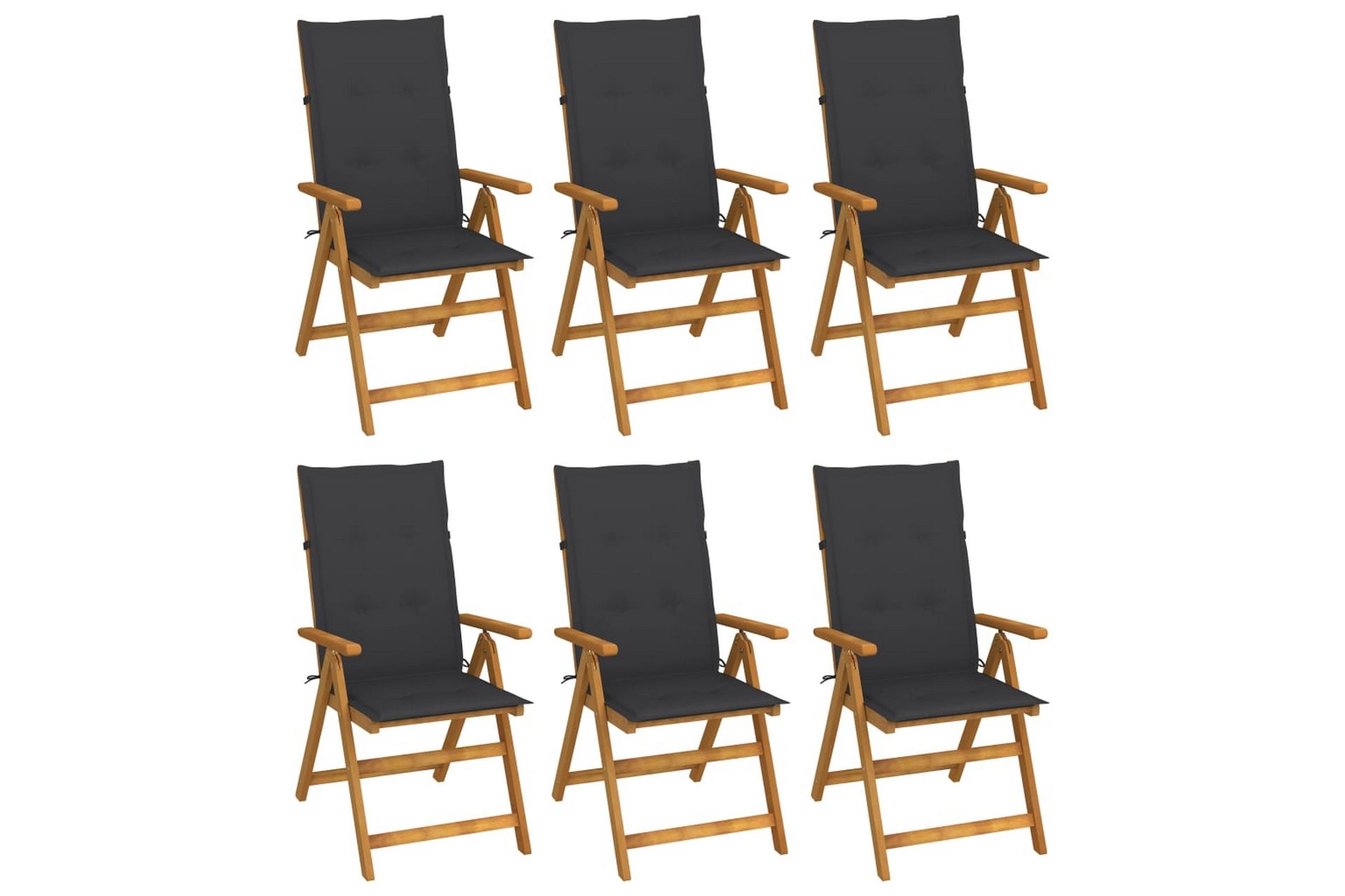 foldbare havestole 6 stk. med hynder massivt akacietræ - Brun - Havemøbler - Balkon - Balkonmøbler - Altanstole