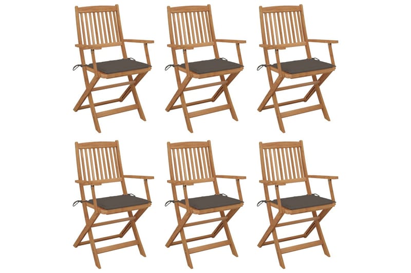 foldbare havestole 6 stk. med hynder massivt akacietræ - Brun - Havemøbler - Balkon - Balkonmøbler - Altanstole