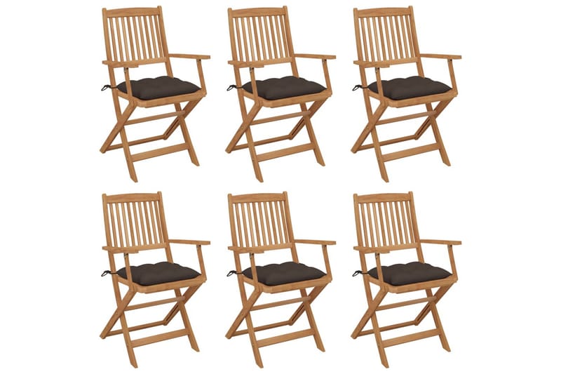 foldbare havestole 6 stk. med hynder massivt akacietræ - Brun - Havemøbler - Balkon - Balkonmøbler - Altanstole