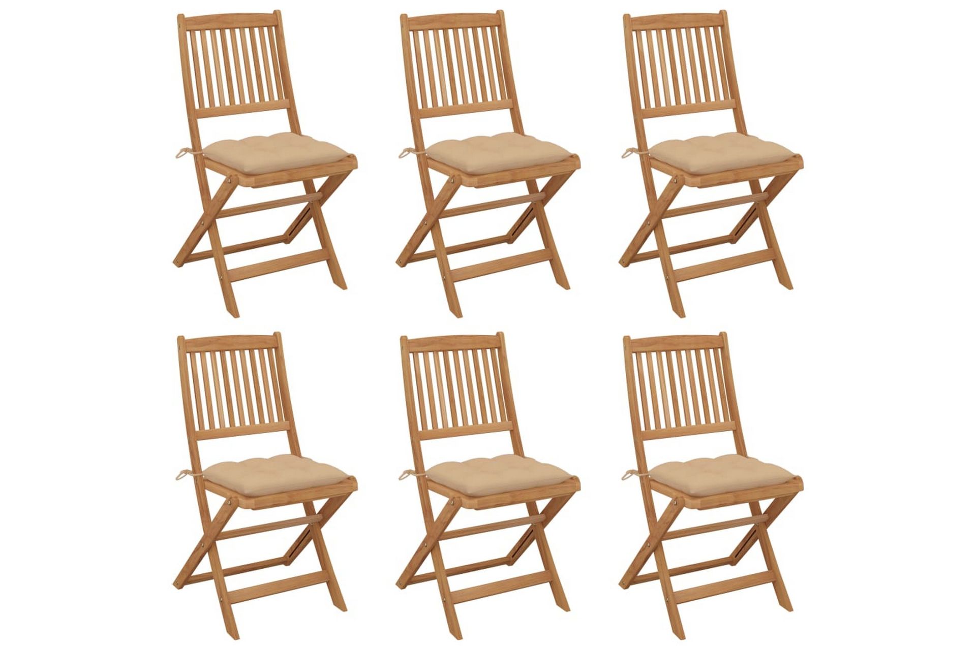 foldbare havestole 6 stk. med hynder massivt akacietræ - Brun - Havemøbler - Balkon - Balkonmøbler - Altanstole