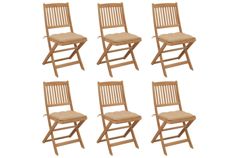 foldbare havestole 6 stk. med hynder massivt akacietræ - Brun - Havemøbler - Balkon - Balkonmøbler - Altanstole