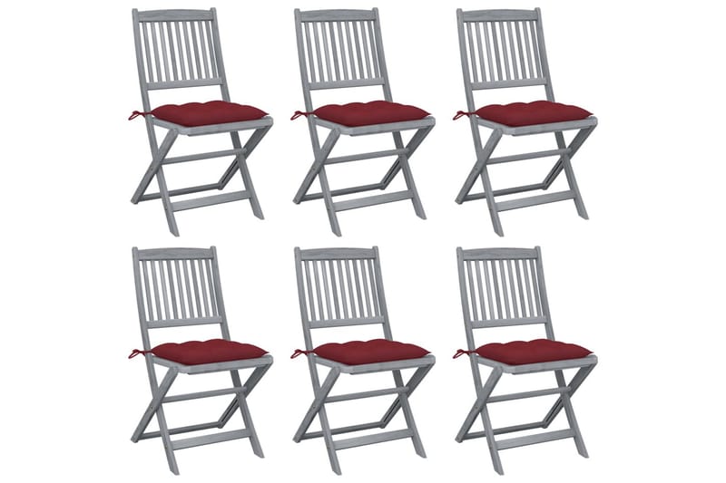 Foldbare Havestole 6 Stk. Med Hynder massivt Akacietræ - Spisebordsstole udendørs - Altanstole
