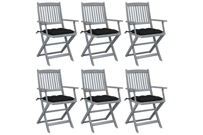 Foldbare Havestole 6 Stk. Med Hynder massivt Akacietræ - Havemøbler - Balkon - Balkonmøbler - Altanstole