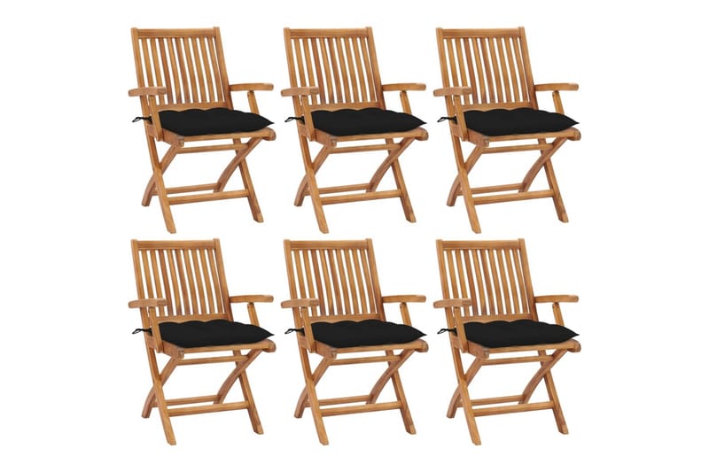 foldbare havestole 6 stk. med hynder massivt teaktræ - Brun - Havemøbler - Balkon - Balkonmøbler - Altanstole