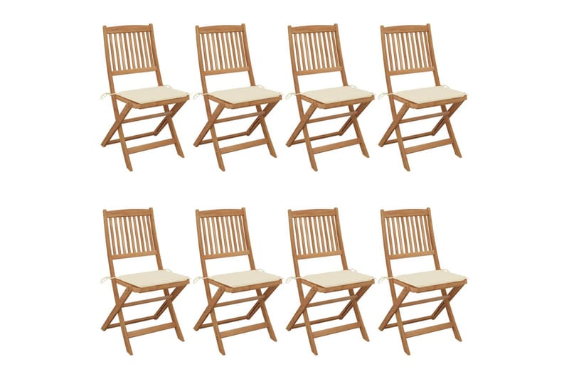 foldbare havestole 8 stk. med hynder massivt akacietræ - Brun - Havemøbler - Balkon - Balkonmøbler - Altanstole