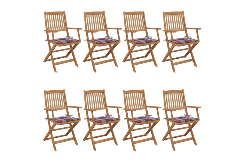 foldbare havestole 8 stk. med hynder massivt akacietræ - Brun - Havemøbler - Balkon - Balkonmøbler - Altanstole