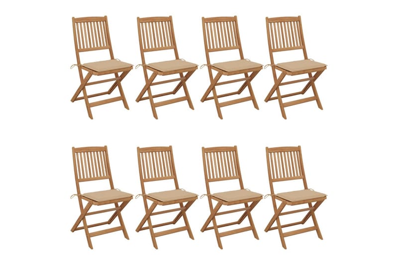 foldbare havestole 8 stk. med hynder massivt akacietræ - Brun - Havemøbler - Balkon - Balkonmøbler - Altanstole