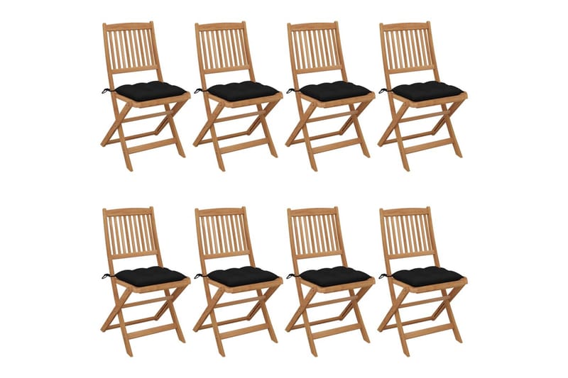 foldbare havestole 8 stk. med hynder massivt akacietræ - Brun - Havemøbler - Balkon - Balkonmøbler - Altanstole