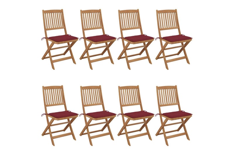 foldbare havestole 8 stk. med hynder massivt akacietræ - Brun - Havemøbler - Balkon - Balkonmøbler - Altanstole