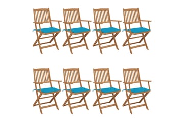 foldbare havestole 8 stk. med hynder massivt akacietræ - Brun - Havemøbler - Balkon - Balkonmøbler - Altanstole