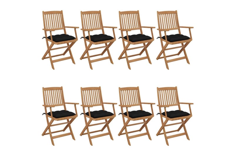 foldbare havestole 8 stk. med hynder massivt akacietræ - Brun - Havemøbler - Balkon - Balkonmøbler - Altanstole