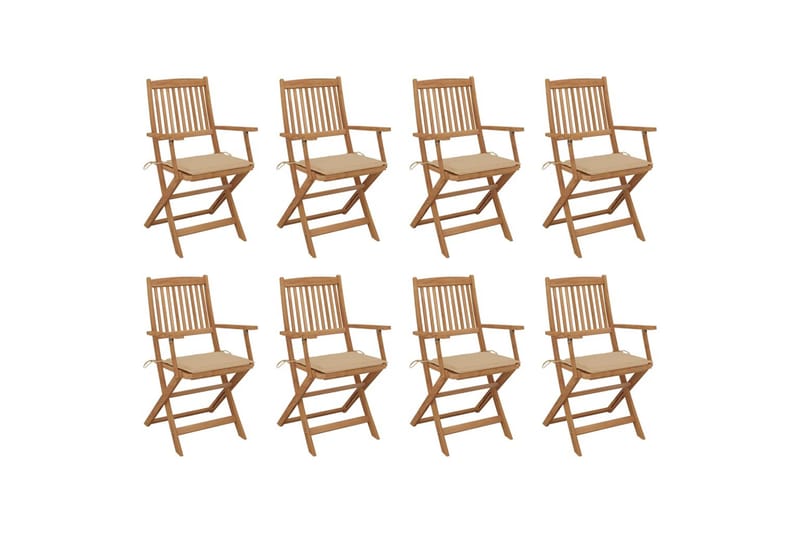 foldbare havestole 8 stk. med hynder massivt akacietræ - Brun - Havemøbler - Balkon - Balkonmøbler - Altanstole