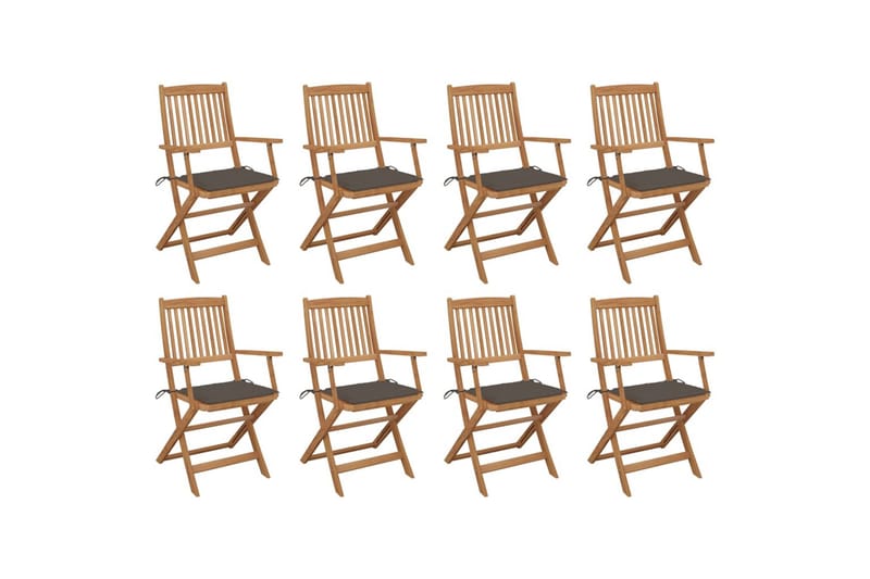 foldbare havestole 8 stk. med hynder massivt akacietræ - Brun - Havemøbler - Balkon - Balkonmøbler - Altanstole