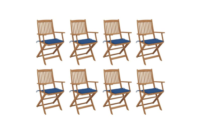 foldbare havestole 8 stk. med hynder massivt akacietræ - Brun - Havemøbler - Balkon - Balkonmøbler - Altanstole