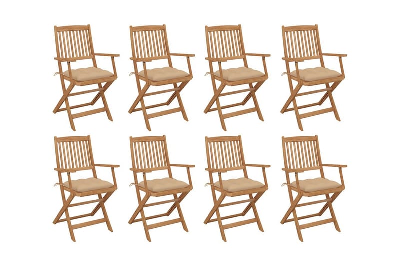 foldbare havestole 8 stk. med hynder massivt akacietræ - Brun - Havemøbler - Balkon - Balkonmøbler - Altanstole