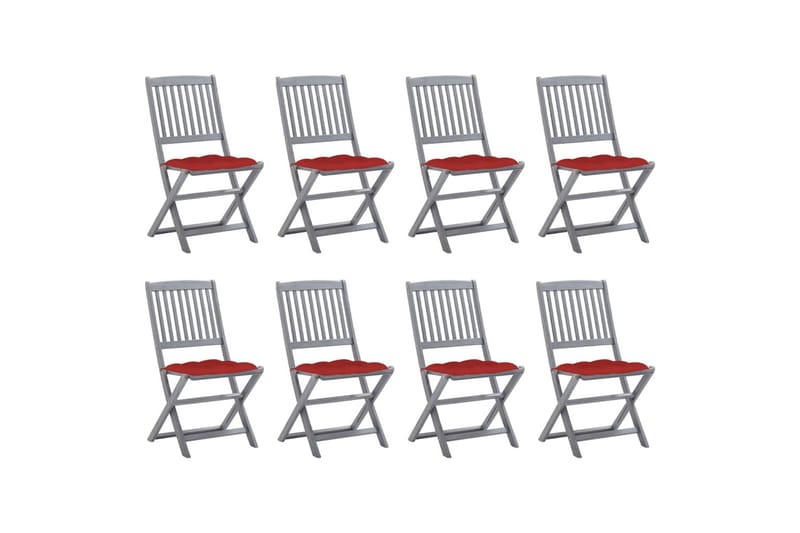 foldbare havestole 8 stk. med hynder massivt akacietræ - Grå - Havemøbler - Balkon - Balkonmøbler - Altanstole