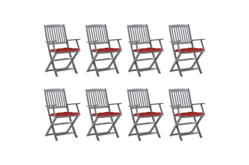 foldbare havestole 8 stk. med hynder massivt akacietræ - Grå - Spisebordsstole udendørs - Altanstole