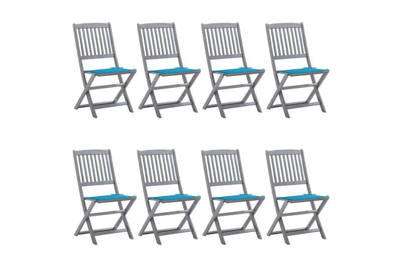 foldbare havestole 8 stk. med hynder massivt akacietræ - Grå - Havemøbler - Balkon - Balkonmøbler - Altanstole
