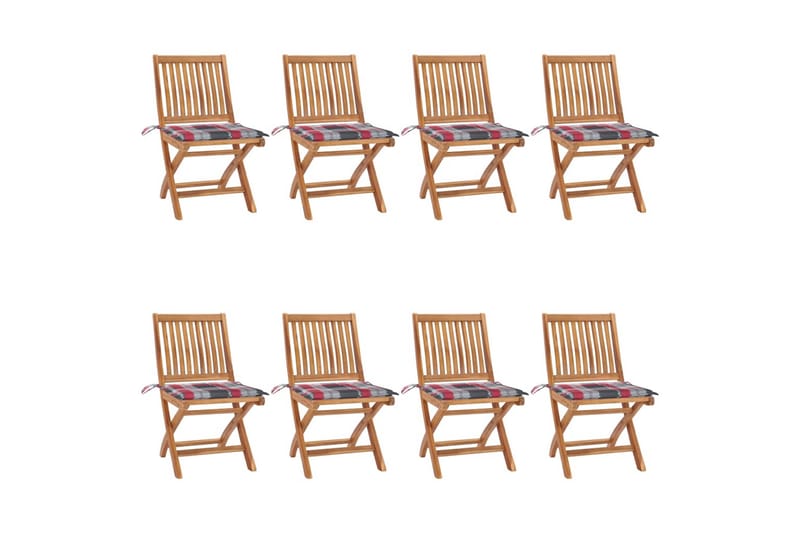 foldbare havestole 8 stk. med hynder massivt teaktræ - Brun - Havemøbler - Balkon - Balkonmøbler - Altanstole
