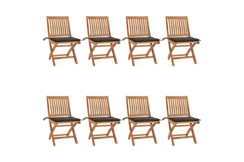 foldbare havestole 8 stk. med hynder massivt teaktræ - Brun - Havemøbler - Balkon - Balkonmøbler - Altanstole