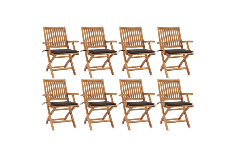 foldbare havestole 8 stk. med hynder massivt teaktræ - Brun - Havemøbler - Balkon - Balkonmøbler - Altanstole