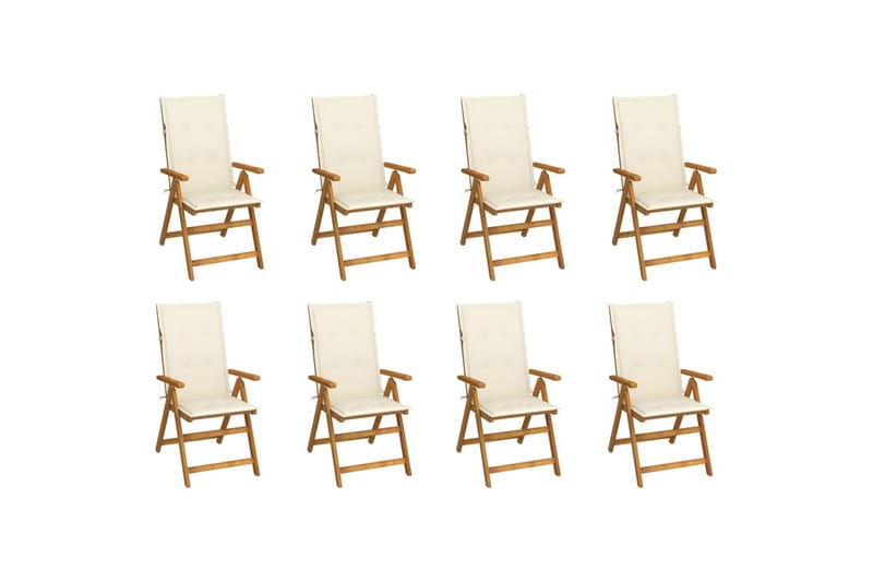 foldbare havestole med hynder 8 stk. massivt akacietræ - Brun - Spisebordsstole udendørs - Altanstole