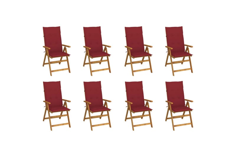 foldbare havestole med hynder 8 stk. massivt akacietræ - Brun - Havemøbler - Balkon - Balkonmøbler - Altanstole