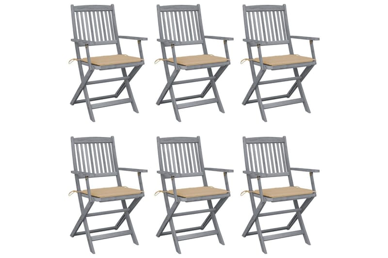 Foldbare udendørsstole 6 stk. med hynder massivt akacietræ - Havemøbler - Balkon - Balkonmøbler - Altanstole