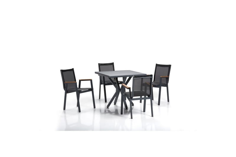 Havebord og stol sæt (5 dele) Belorhaven Grå / Sort - Sort/Grå - Havemøbler - Balkon - Balkonmøbler - Altansæt