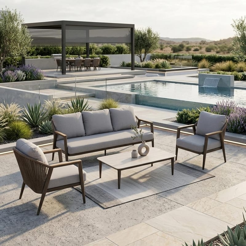 Havemøbelsæt HOME4YOU Delia bord, sofa og 2 stole - Beige - Havemøbler - Balkon - Balkonmøbler - Altansæt