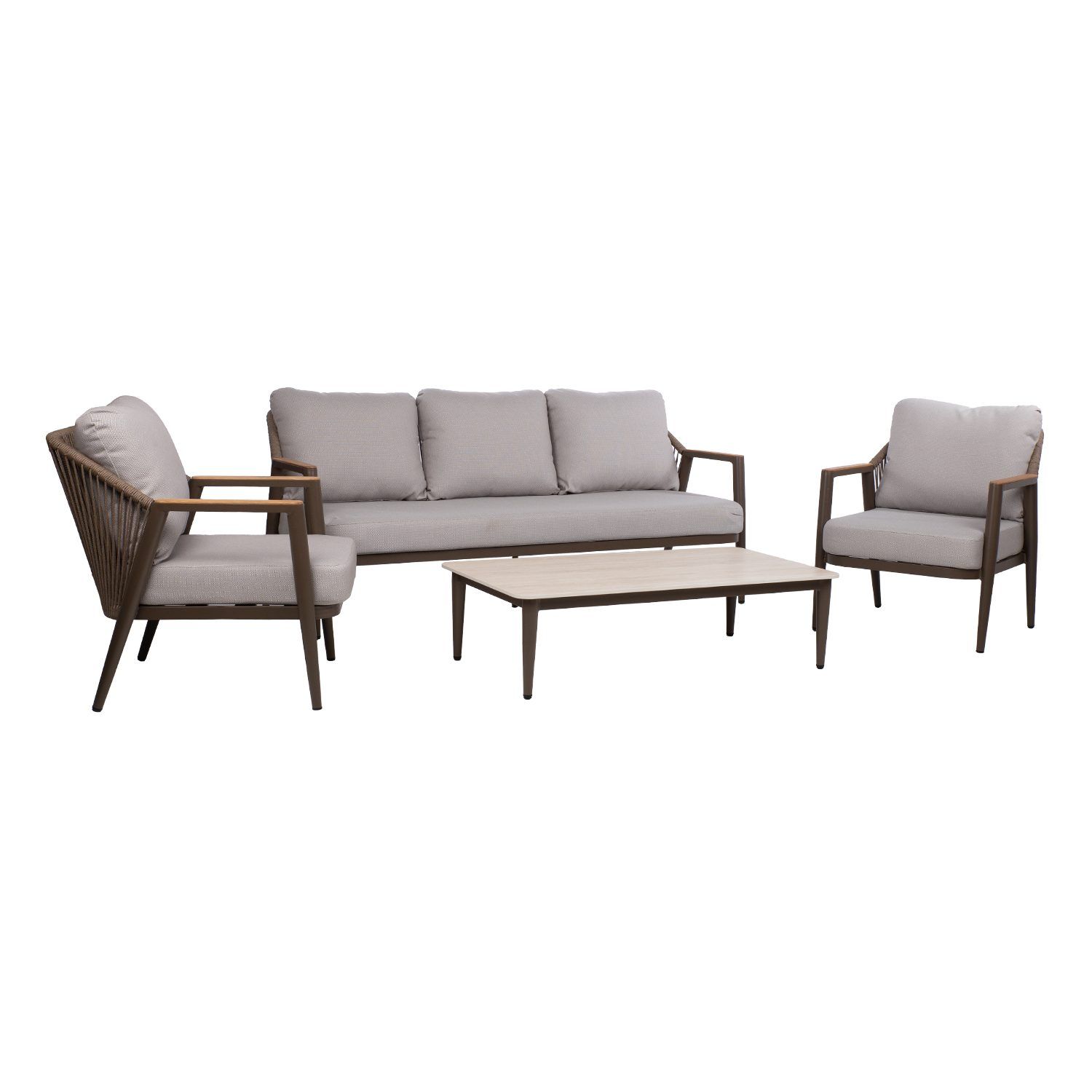 Havemøbelsæt HOME4YOU Delia bord, sofa og 2 stole Beige - Havemøbler ...
