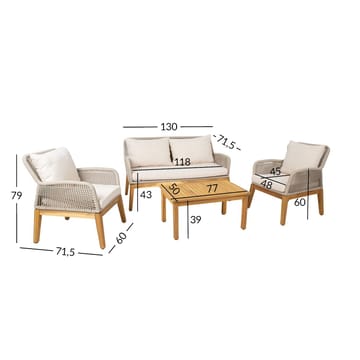 Havemøbelsæt HOME4YOU Florida bord, sofa og 2 lænestole Beige - Beige - Havemøbler - Balkon - Balkonmøbler - Altansæt