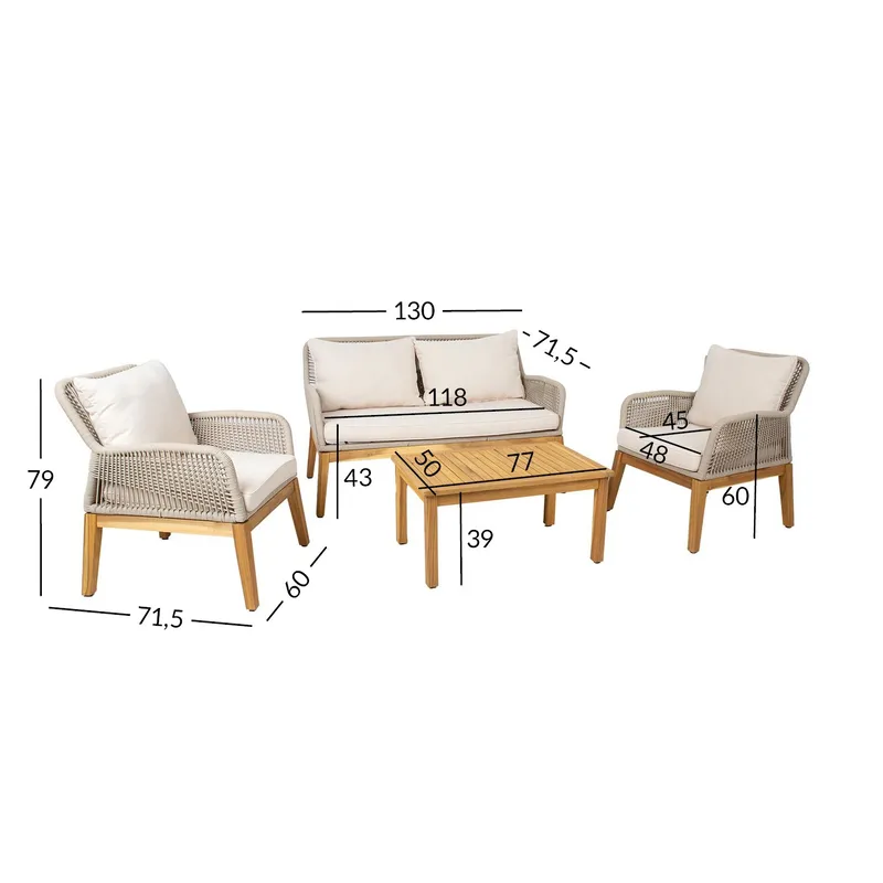 Havemøbelsæt HOME4YOU Florida bord, sofa og 2 lænestole Beige - Beige - Havemøbler - Balkon - Balkonmøbler - Altansæt