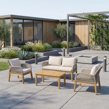Havemøbelsæt HOME4YOU Florida bord, sofa og 2 lænestole Beige - Beige - Havemøbler - Balkon - Balkonmøbler - Altansæt