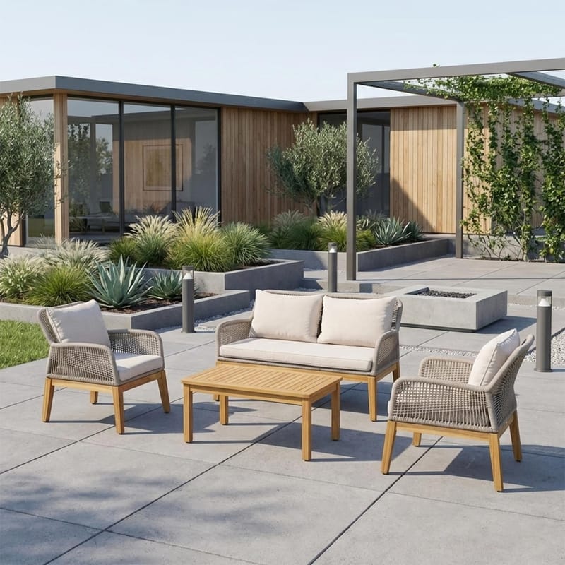 Havemøbelsæt HOME4YOU Florida bord, sofa og 2 lænestole Beige - Beige - Havemøbler - Balkon - Balkonmøbler - Altansæt