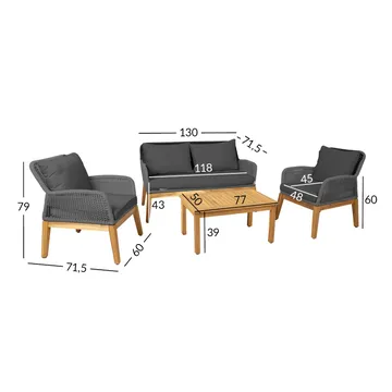 Havemøbelsæt HOME4YOU Florida bord, sofa og 2 lænestole Grå - Grå - Havemøbler - Balkon - Balkonmøbler - Altansæt