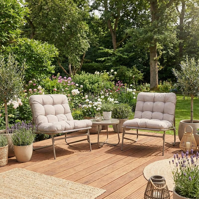 Havemøbelsæt HOME4YOU Jive bord og 2 stole, taupe - Taupe - Havemøbler - Balkon - Balkonmøbler - Altansæt