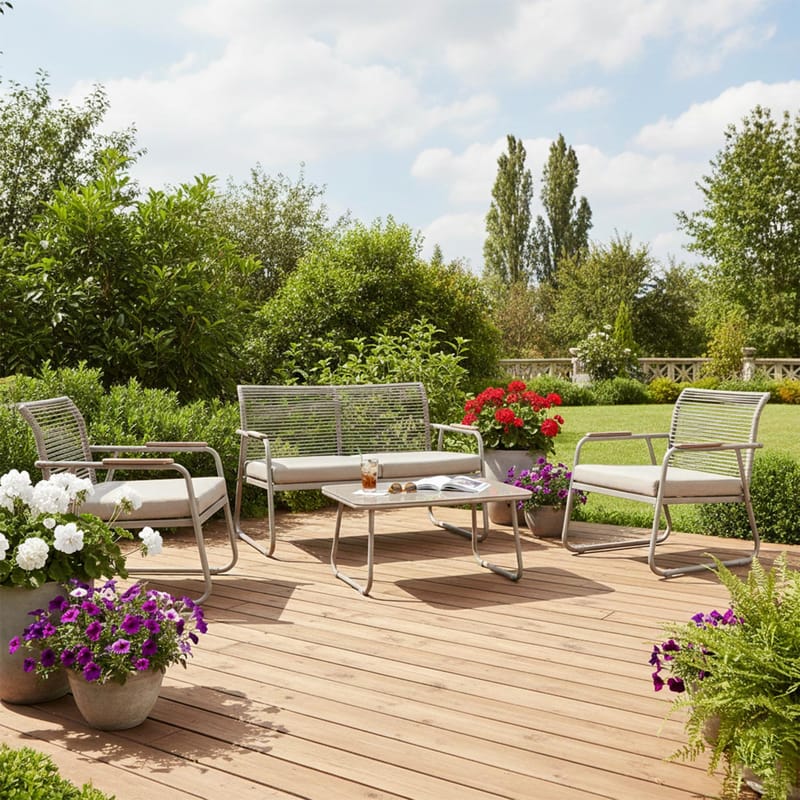 Havemøbelsæt HOME4YOU Macos bord, sofa og 2 stole Beige - Beige - Havemøbler - Balkon - Balkonmøbler - Altansæt